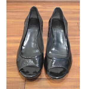 Cole Haan Nike Air Tali open toe wedge heel shoes black patent leather - 9.5 AA